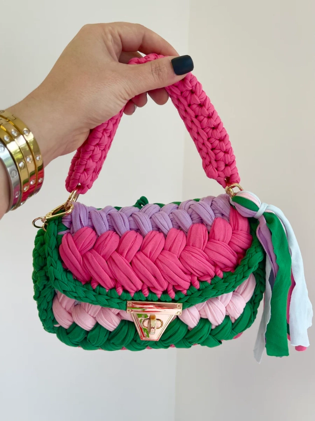 GREEN/PINK PLATTED BAG