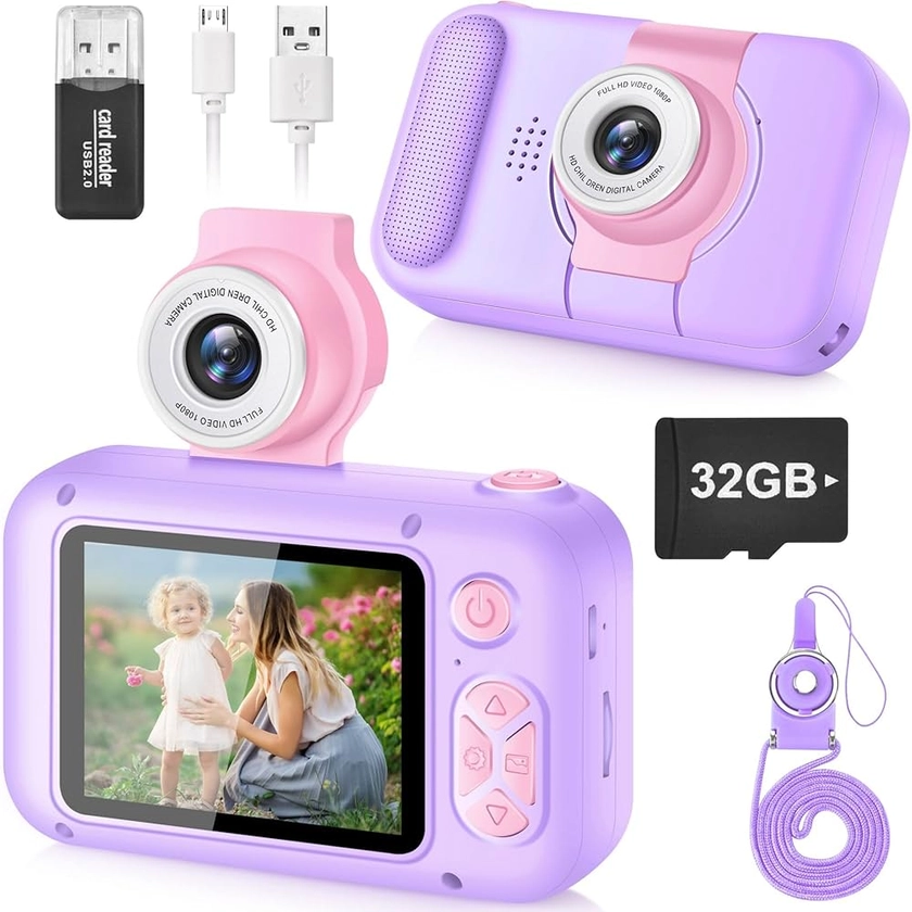 Kids Camera,ARNSSIEN Camera for Kids,2.4in IPS Screen Digital Camera,180°Flip Lens Camera,Children Selfie Camera with Playback Game,Christmas/Birthday Gift for 4 5 6 7 8 9 10 15 Year Old Girl Boy