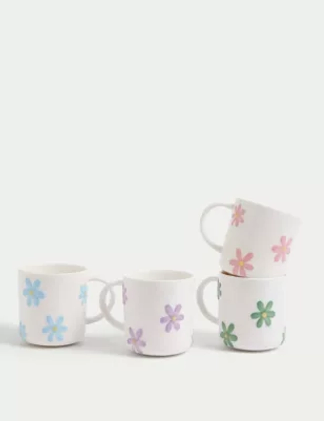 Set of 4 Embossed Floral Mugs | M&S Collection | M&S