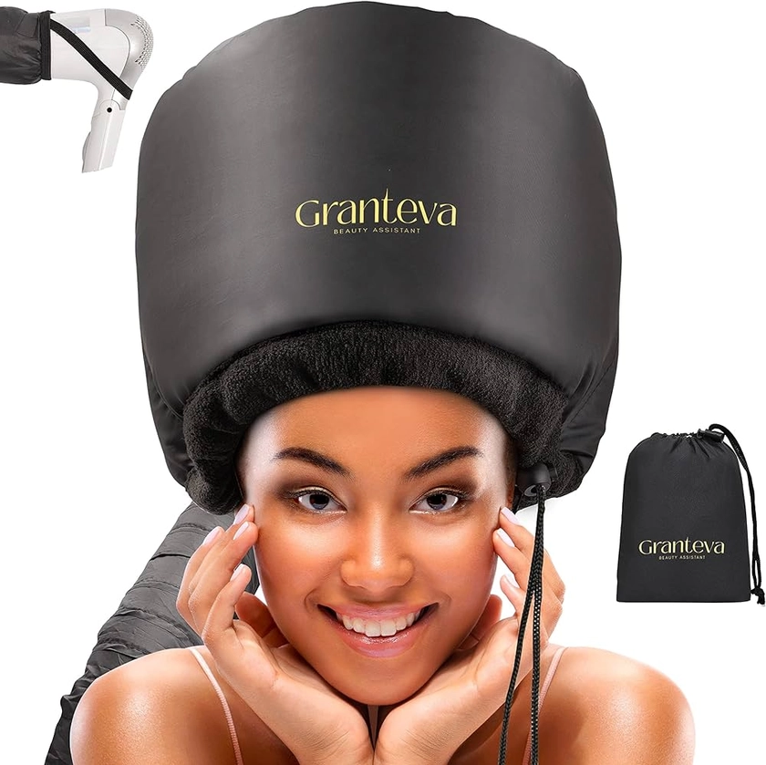 Hooded Hair Dryer w/A Headband Integrated That Reduces Heat Around Ears & Neck - Hair Dryer Hooded Diffuser Cap for Curly, Speeds Up Drying Time, Safety Deep Conditioning At Home - Portable, Large