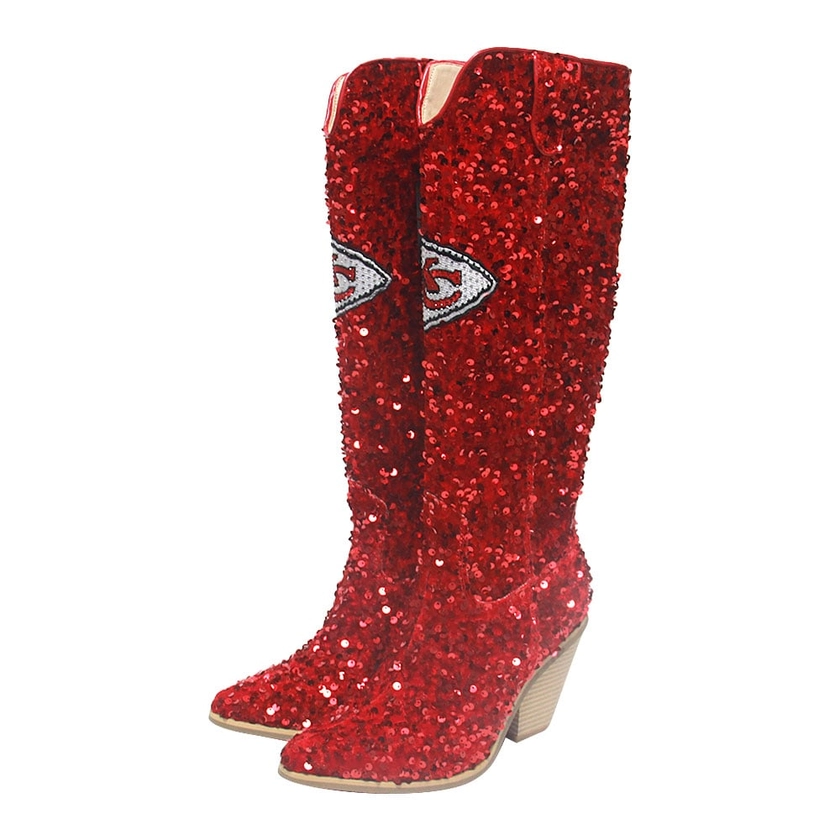 Women's Kansas City Chiefs Cuce Red Knee-High Sequin Boots