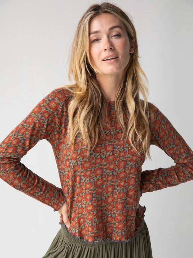 Lily Cotton Long Sleeve Tee Shirt - Cranberry Brown Floral – Natural Life