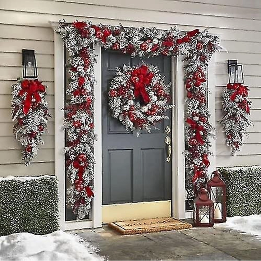 The Cordless Prelit Red And White Holiday Trim Christmas Wreaths Decoration For Front Door Outside Wall Hanging Christmas Garland Christmas Red Wreath on OnBuy