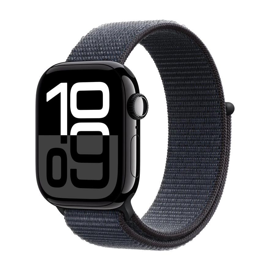 Apple Watch Series 10 GPS, 42mm Jet Black Aluminium Case with Ink Sport Loop