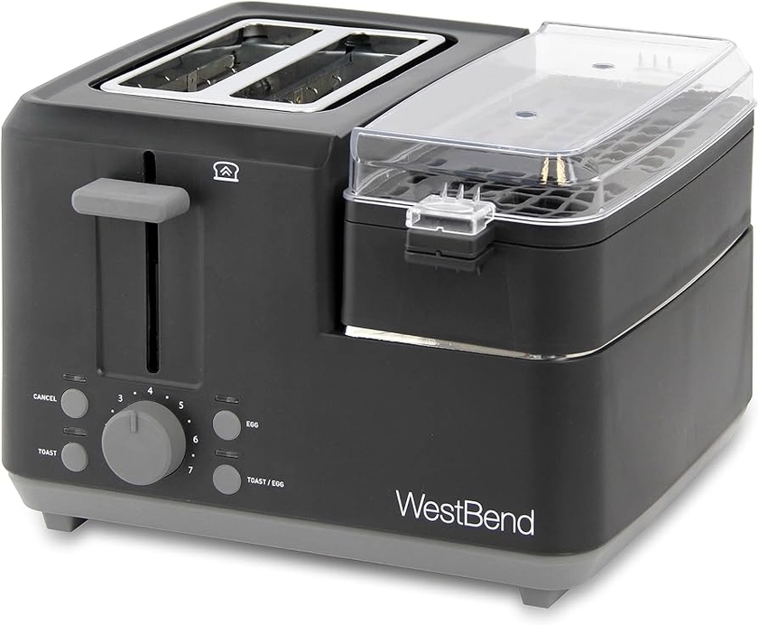 West Bend 78500 Breakfast Station, 2-Slice Toaster with Removable Meat and Vegetable Warming Tray and Egg Cooker/Poacher, Black