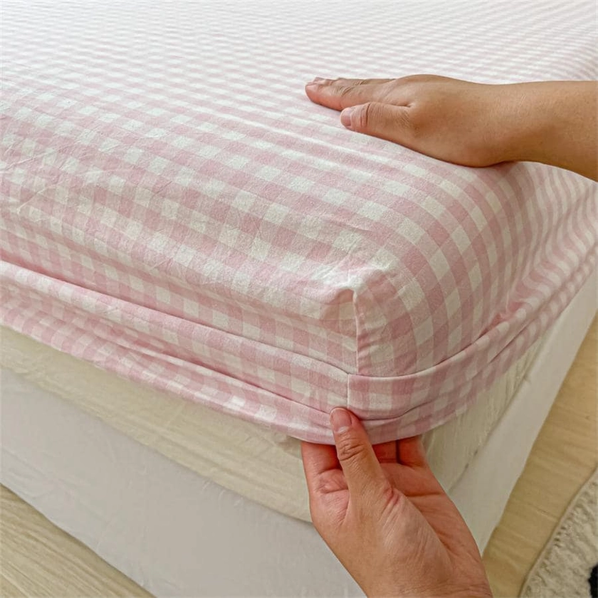 1pc Plaid Pattern Fitted Sheet, Modern Fabric Fitted Bottom Sheet For Bedroom | SHEIN UK