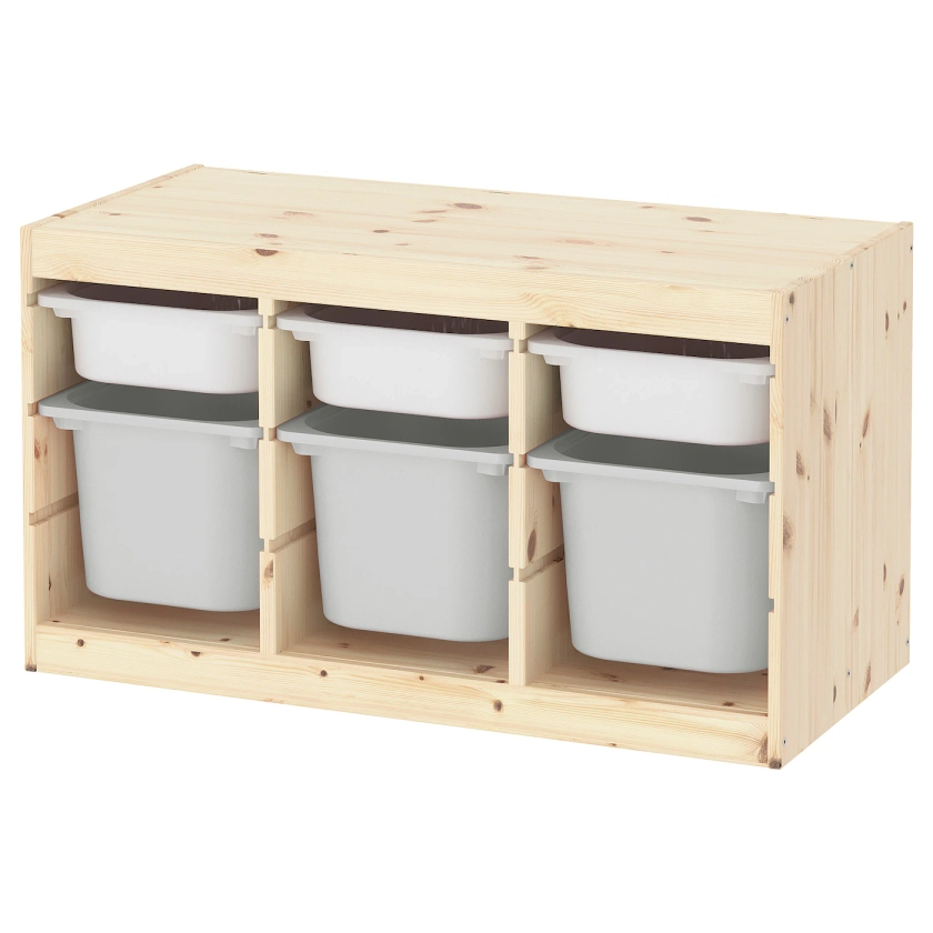 TROFAST storage combination with boxes, light white stained pine white/grey, 93x44x52 cm - IKEA