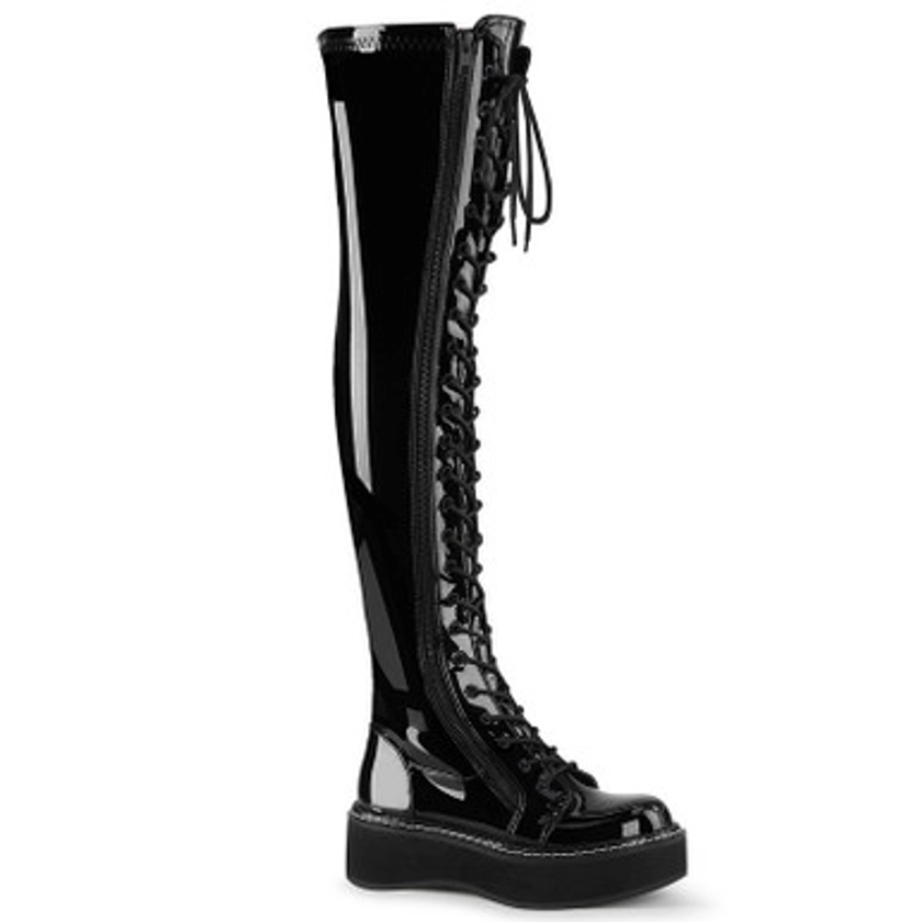 2" Heel Black Thigh High Boots