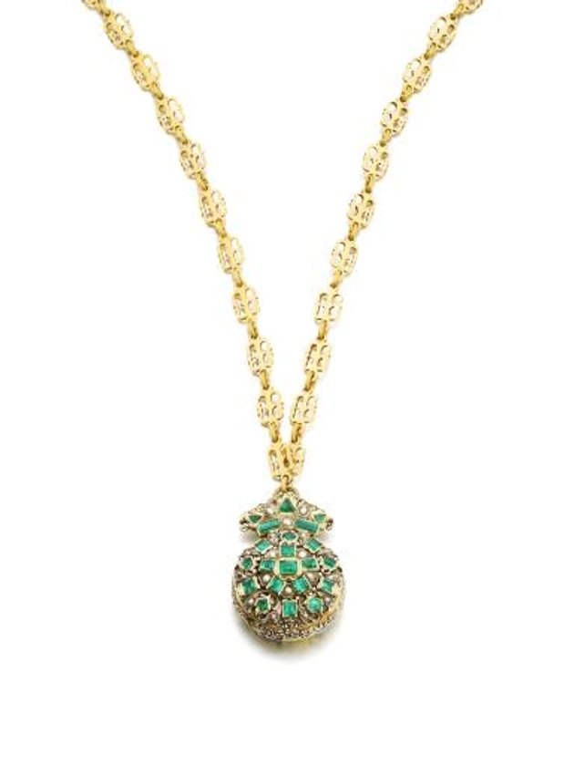 Rare emerald, enamel and seed pearl early pre-balance spring watch and chain, circa 1670 | Royal & Noble Jewels | 2024 | Sotheby's