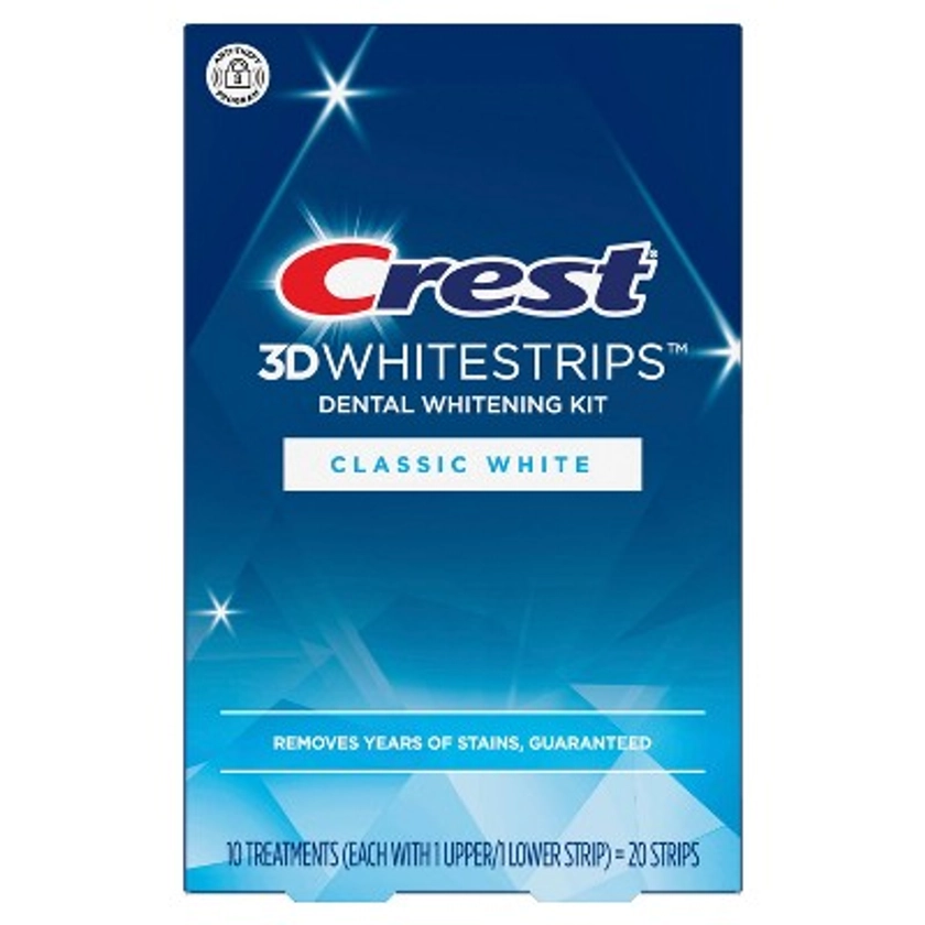 Crest 3DWhitestrips Classic White At-home Teeth Whitening Kit, 10 Treatments