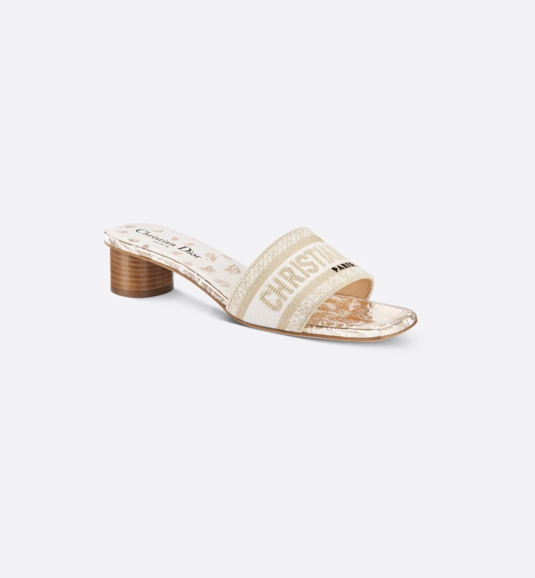Dway Heeled Slide White and Gold-Tone Gradient Butterflies Embroidered Cotton with Metallic Thread | DIOR