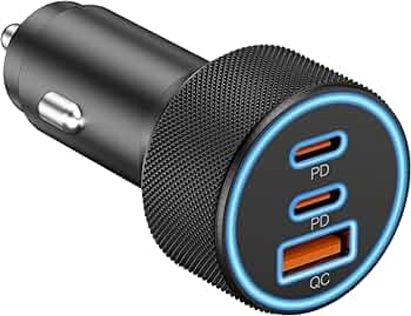 USB C Car Charger, 3-Port 67W Dual USB-C & USB-A Car Power Adapter PD/QC Fast Charging Cigarette Lighter for iPhone 16/15/14/13/12/11/Pro Max, iPad, Samsung Galaxy S24/S23/S22/S21, Pixel, Android