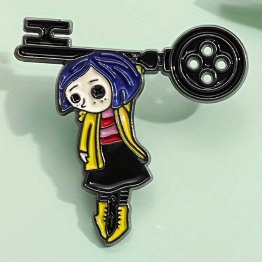 1pc, Adorable Anime Little Girl & Key Design Brooch, Casual Exquisite Metal Lapel Badge, For Boys Girls Party Supplies Clothing Bag Decors Jewelry Gif