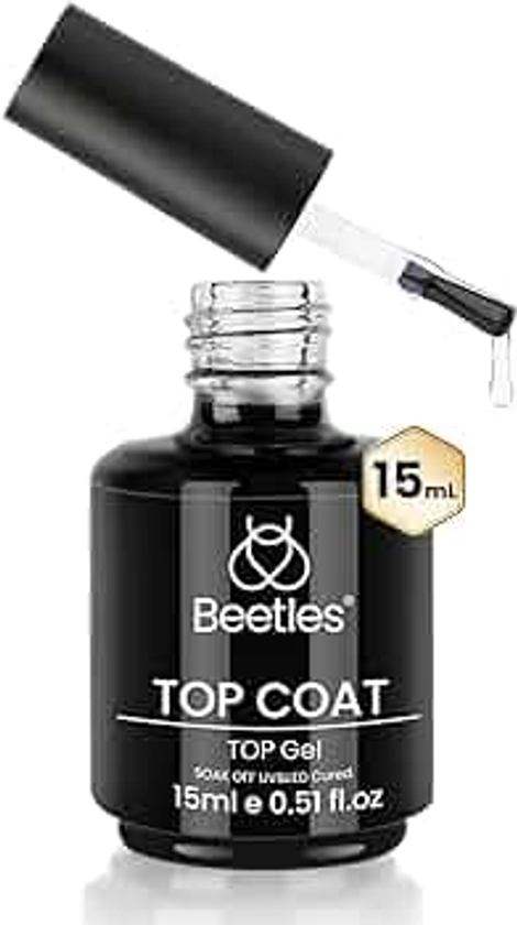 beetles Gel Polish No Wipe Gel Top Coat - Clear Color Gel Shine Finish and Long Lasting, Soak Off Nail Lamp Gel, 15ml Gift for Girls