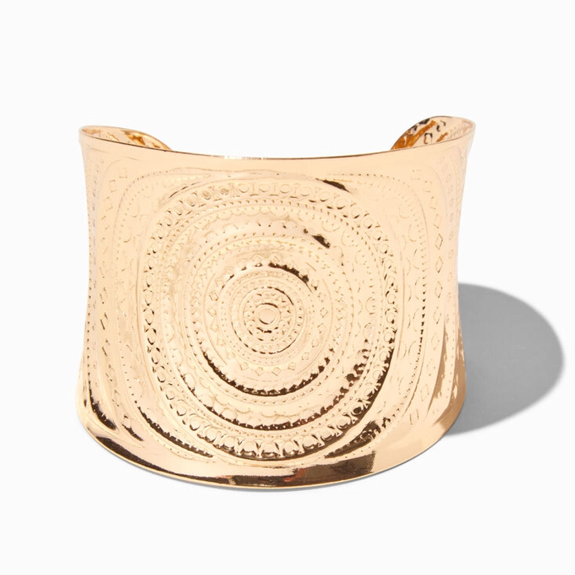 Gold-tone Textured Mandala Cuff Bracelet