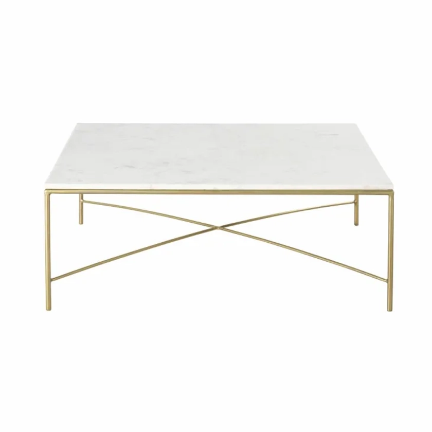 Table basse en marbre blanc et métal coloris laiton