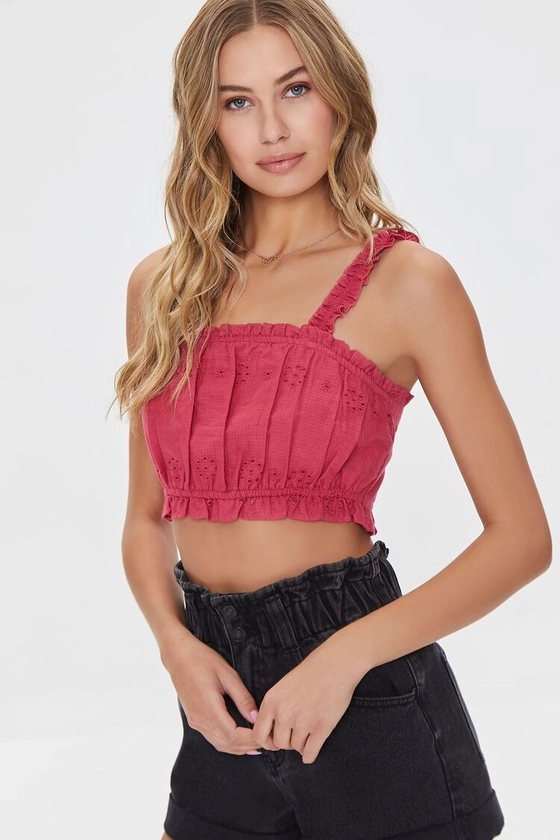 Eyelet Floral Ruffled Crop Top | Forever 21