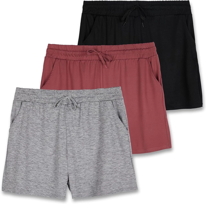 Real Essentials 3 Pack: Athletic Lounge Shorts for Women - Casual Sweat Shorts with Pockets (Available in Plus Size)