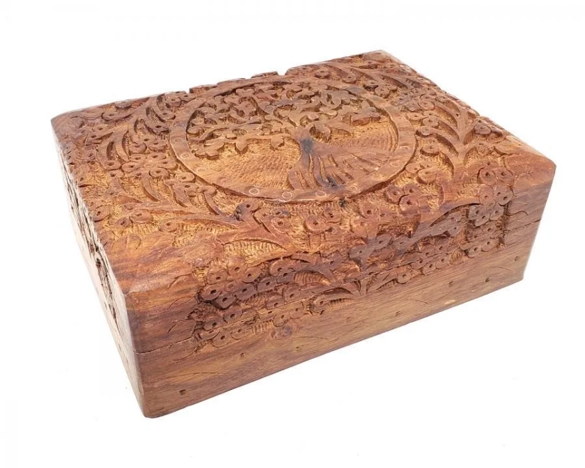 Tree of Life Carved Wood Box 5x7"