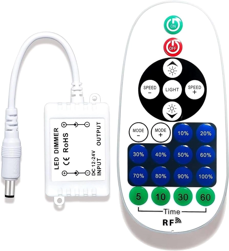 Remote Controller for Single Color LED Strip Lights, DC 12-24V Dimming Control with Dynamic Effect Mode for LED Ribbon, Adjust Brightness Suitable for Room, Home, Cabinet, LED Strip Lights, Neon Signs