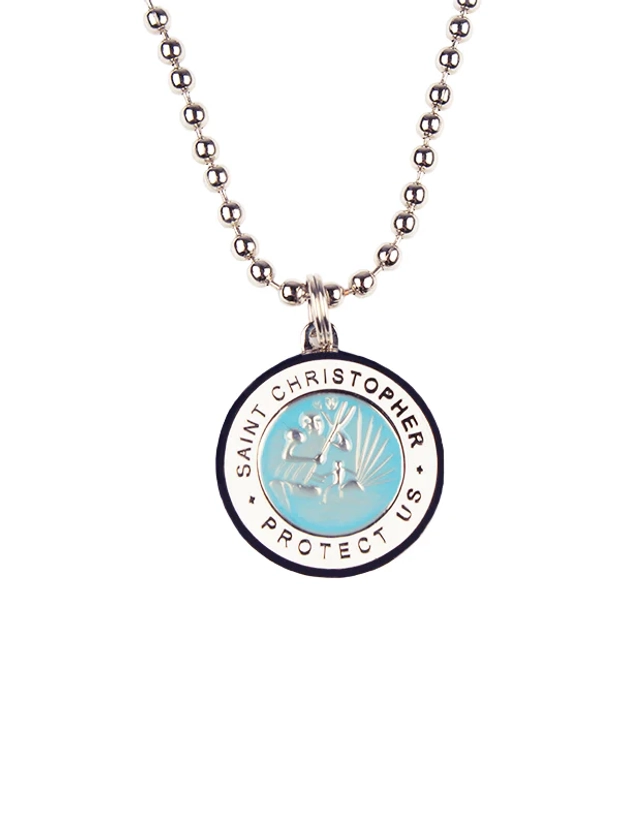 St. Christopher Necklace - Baby Blue/ White