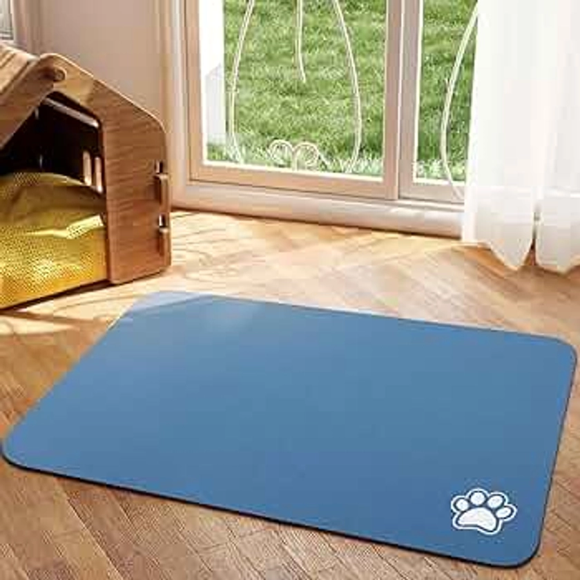 Pet Feeding Mat - Blue 16"x 24" | Absorbent Dog Mat for Food and Water, No Stains Cat Bowl Mat, Easy to Clean Pet Placemats, Quick Dry Dog Water Dispenser Mat for Messy Drinkers