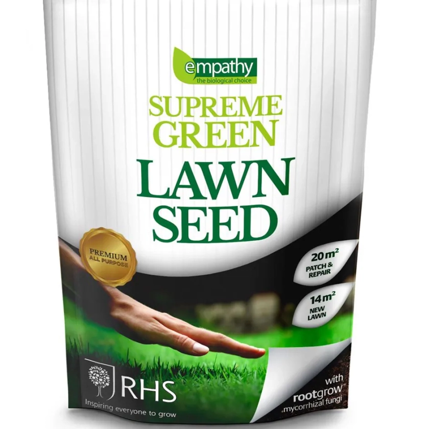 Buy RHS empathy lawn seed with rootgrow Empathy RHS supreme green 'lawn seed with rootgrow'