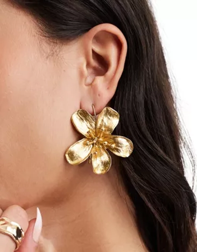 Mango flower drop earrings in gold | ASOS