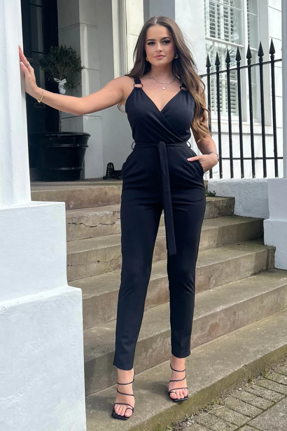 Alexa Ring Detail Wrap Neck Jumpsuit