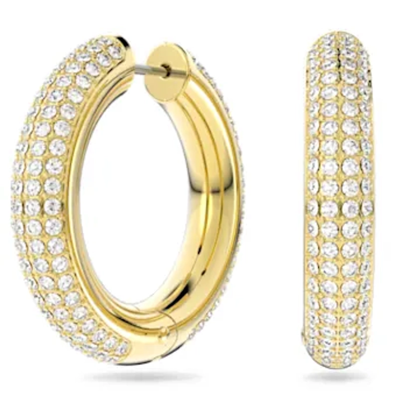 Dextera hoop earrings, Medium, White, Gold-tone plated