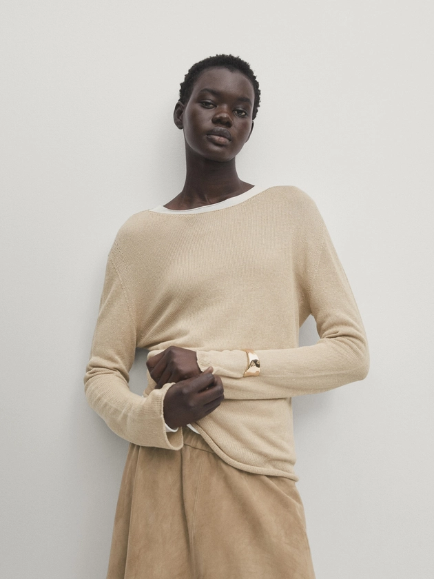 Linen blend boat neck knit sweater - Massimo Dutti Worldwide