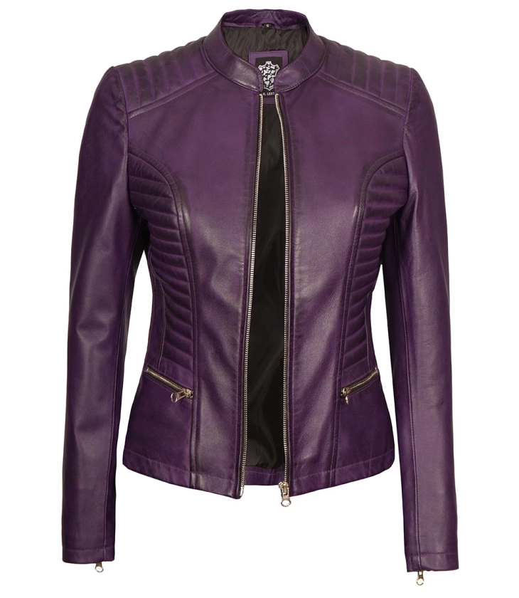 Womens Purple Cafe Racer Leather Jacket | 100% Real Leather In United Kingdom