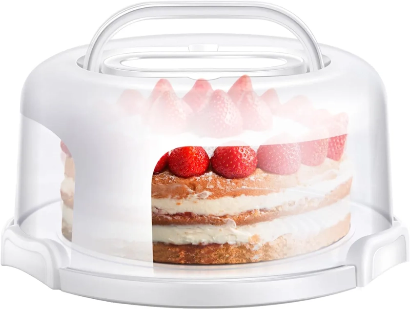 Ohuhu Récipient à gâteau avec couvercle et poignée sans BPA pour gâteau de 25,4 cm avec 2 poignées – Couvercle en plastique double face pour le transport de tartes, noix, fruits