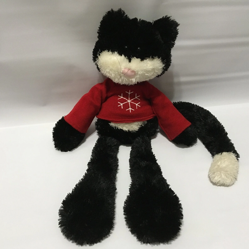 Jellycat Loopie Black Tuxedo Cat Red Sweater Snowflake Plush Stuffed Animal