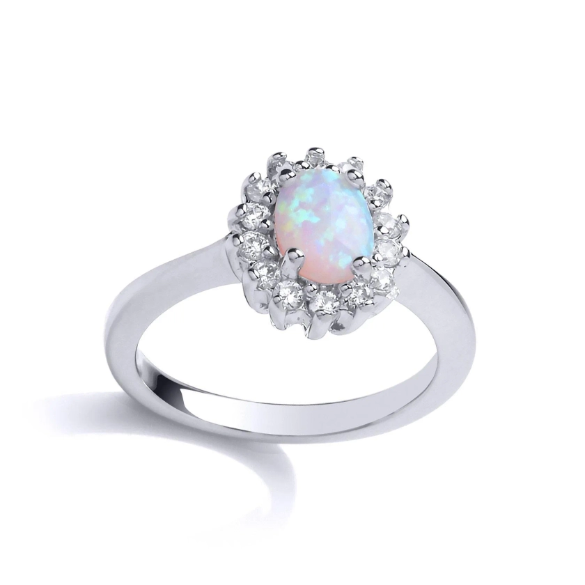 Jewellery | Silver oval Opal Royal Cluster Engagement Ring - GVR754OP | Jewelco London