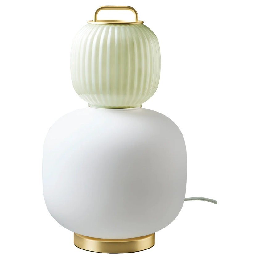 PILBLIXT lampe de table, blanc/vert clair verre/effet or métal, 41 cm - IKEA