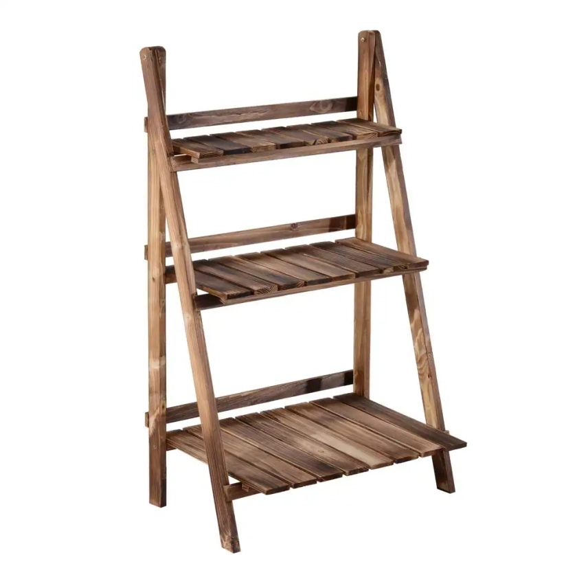 Outsunny 23.75 in. L x 14.2 in. W x 37 in. H Brown Wood Folding Flower Rack Stand for Plant Display 845-119 - The Home Depot