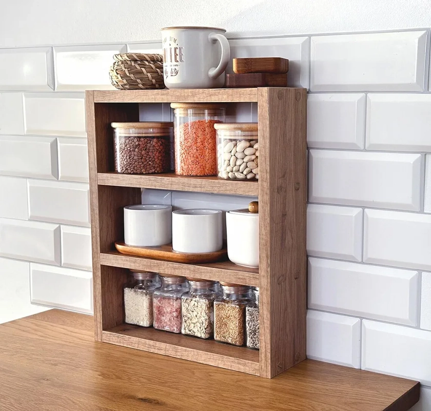 Insight Arts Wood Kitchen Counter Shelf, Countertop Spice Rack, Kitchen Countertop Shelf, Shelf Rack Counter Top Organizer, Modern Farmhouse Kitchen Decor-Brown C : Amazon.in: Home & Kitchen