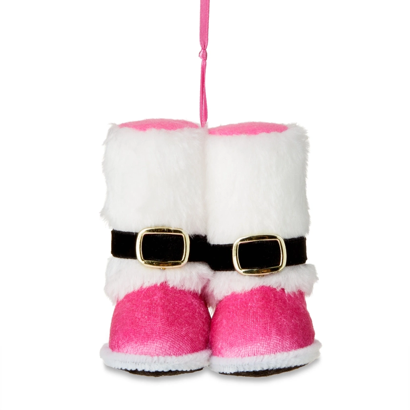 Pink & White Velvet Santa Boots Christmas Ornament, 3.5 in, by Holiday Time