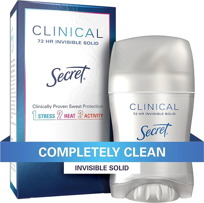 Secret Clinical Strength Antiperspirant and Deodorant for Women Invisible Solid, Completely Clean Scent, 72-hr Sweat Protection, 1.6 oz