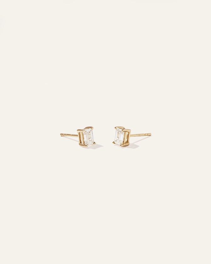 14k Gold Lab Grown Diamond Emerald Solitaire Studs