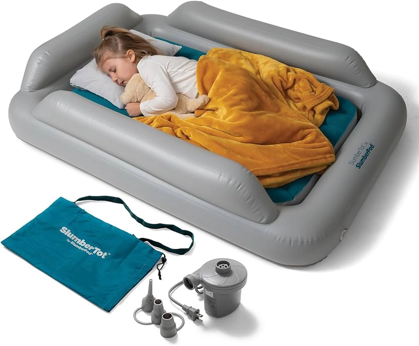 SlumberPod SlumberTot Lit de voyage gonflable pour enfant – Matelas gonflable portable pour enfants avec pare-chocs de sécurité – Taille parfaite idéale pour les voyages ou une utilisation à la maison