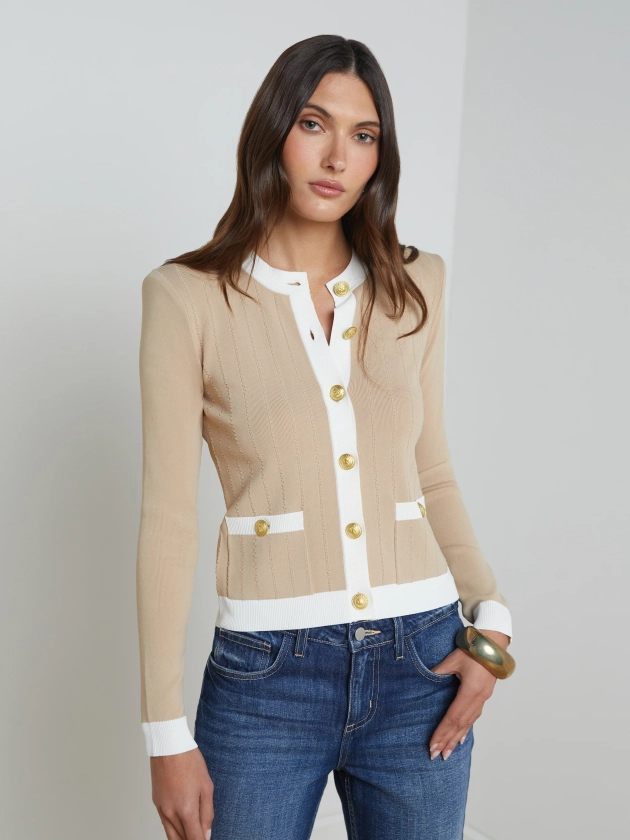L'AGENCE - Leon Cardigan in Biscuit/White