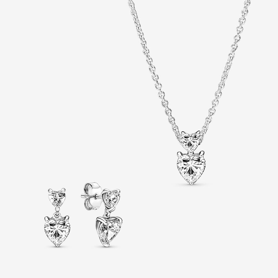 Sparkling Double Heart Jewelry Set
