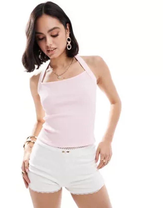 ASOS DESIGN - Top dos nu avec liens derrière la nuque - Rose clair | ASOS