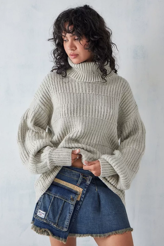 UO Longline Textured Oversized Roll Neck Jumper