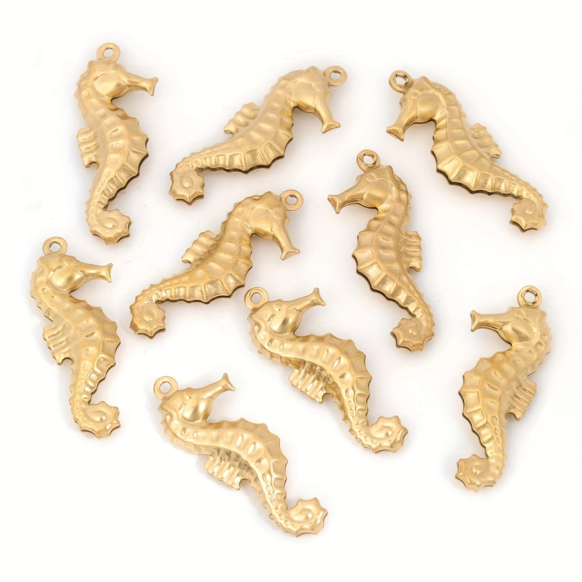5pcs Golden & Silver Stainless Steel Pendants, Mixed Marine *, Seahorse * Animal Series For Jewelry Making, DIY Handicraft Necklace B