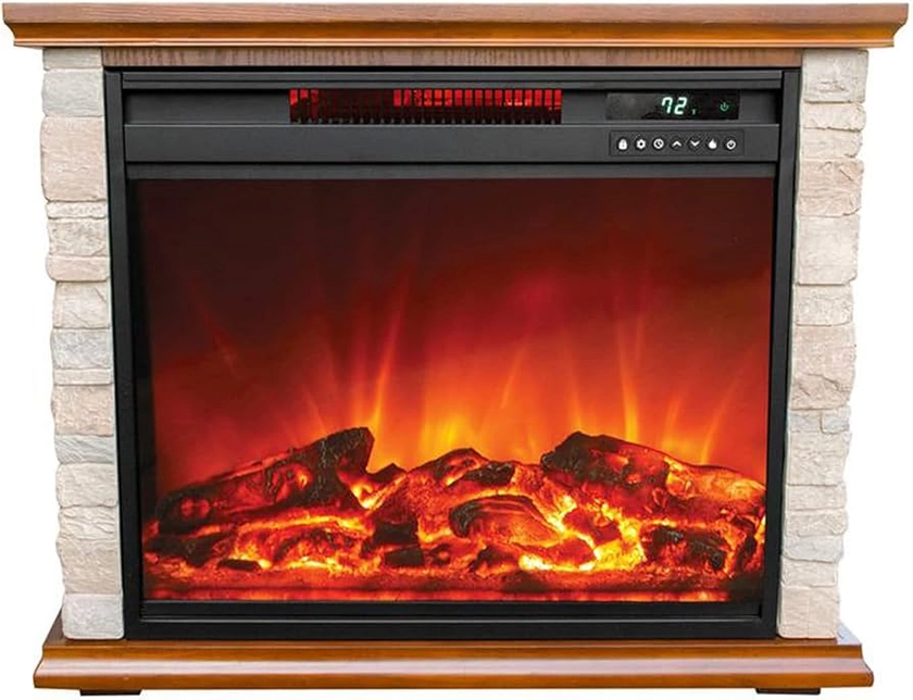 Amazon.com: LifeSmart LifePro 1500 Watt Electric Infrared Quartz Fireplace Heater for Indoor Use with 3 Heating Elements and Remote, Faux Stone & Oak Wood : Home & Kitchen