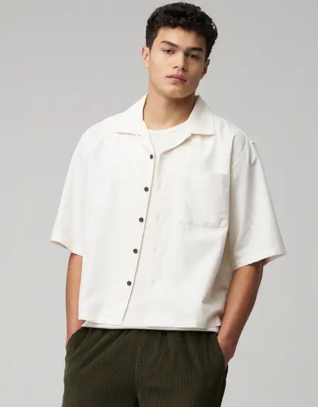 Plain Cropped Short Sleeve Shirt in Snow | Hallensteins AU