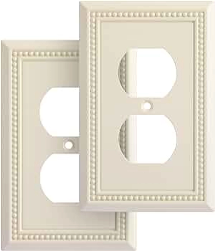 Sunken Pearls Decorative Wall Plate Switch Plate Outlet Cover, Durable Solid Zinc Alloy (Single Duplex 2PK, Light Almond)